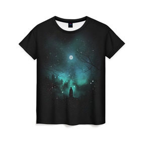 Женская футболка 3D с принтом Взгляд на звезды , 100% полиэфир ( синтетическое хлопкоподобное полотно) | прямой крой, круглый вырез горловины, длина до линии бедер | cosmos | galaxy | hipster | moon | night | planet | space | star | universe | вселенная | галактика | звезды | космос | луна | ночь | планета | хипстер