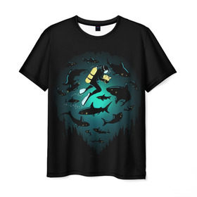Мужская футболка 3D с принтом Подводный мир , 100% полиэфир | прямой крой, круглый вырез горловины, длина до линии бедер | fish | ocean | predator | sea | shark | under | акула | вода | дайвер | дайвинг | море | океан | рыба | хищник