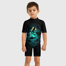 Детский купальный костюм 3D с принтом Подводный мир , Полиэстер 85%, Спандекс 15% | застежка на молнии на спине | fish | ocean | predator | sea | shark | under | акула | вода | дайвер | дайвинг | море | океан | рыба | хищник