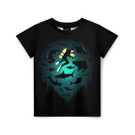 Детская футболка 3D с принтом Подводный мир , 100% гипоаллергенный полиэфир | прямой крой, круглый вырез горловины, длина до линии бедер, чуть спущенное плечо, ткань немного тянется | fish | ocean | predator | sea | shark | under | акула | вода | дайвер | дайвинг | море | океан | рыба | хищник