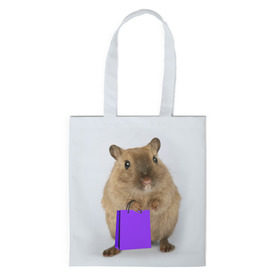Сумка 3D повседневная с принтом Хомяк с сумкой , 100% полиэстер | Плотность: 200 г/м2; Размер: 34×35 см; Высота лямок: 30 см | Тематика изображения на принте: грызун | животные | крыса | мышь | хомяк | яблоко