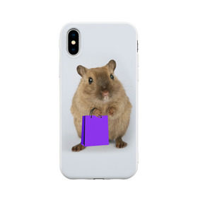 Чехол для Apple iPhone X силиконовый матовый с принтом Хомяк с сумкой , Силикон | Печать на задней стороне чехла, без боковой панели | грызун | животные | крыса | мышь | хомяк | яблоко