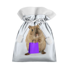 Подарочный 3D мешок с принтом Хомяк с сумкой , 100% полиэстер | Размер: 29*39 см | Тематика изображения на принте: грызун | животные | крыса | мышь | хомяк | яблоко