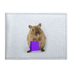 Обложка для студенческого билета с принтом Хомяк с сумкой , натуральная кожа | Размер: 11*8 см; Печать на всей внешней стороне | Тематика изображения на принте: грызун | животные | крыса | мышь | хомяк | яблоко