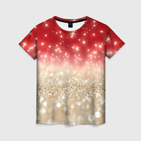 Женская футболка 3D с принтом Золотой звездопад , 100% полиэфир ( синтетическое хлопкоподобное полотно) | прямой крой, круглый вырез горловины, длина до линии бедер | год | звездопад | золото | новый | рождество | сочельник | эксклюзив