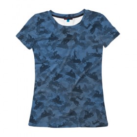 Женская футболка 3D с принтом Камуфляж со снегоходами , 100% полиэфир ( синтетическое хлопкоподобное полотно) | прямой крой, круглый вырез горловины, длина до линии бедер | зима | милитари | синий | снег | снегоход | текстура | экстремальный | экстрим