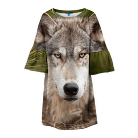 Детское платье 3D с принтом Волк , 100% полиэстер | прямой силуэт, чуть расширенный к низу. Круглая горловина, на рукавах — воланы | animal | eyes | forest | predator | wild | wolf | взгляд | волк | дикий | животное | зверь | лес | хищник