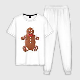 Мужская пижама хлопок с принтом Новый год, Печенька , 100% хлопок | брюки и футболка прямого кроя, без карманов, на брюках мягкая резинка на поясе и по низу штанин
 | новыйгод | печенька