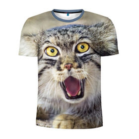 Мужская футболка 3D спортивная с принтом Дикий кот , 100% полиэстер с улучшенными характеристиками | приталенный силуэт, круглая горловина, широкие плечи, сужается к линии бедра | animal | cat | eyes | jaws | predator | teeth | wild | взгляд | дикий | животное | клыки | кот | пасть | хищник