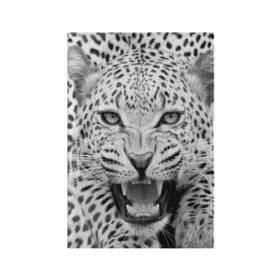 Обложка для паспорта матовая кожа с принтом Леопард , натуральная матовая кожа | размер 19,3 х 13,7 см; прозрачные пластиковые крепления | animal | eyes | jaws | leopard | malicious | predator | spotted | teeth | wild | взгляд | дикий | животное | злой | клыки | леопард | оскал | пасть | пятнистый | хищник