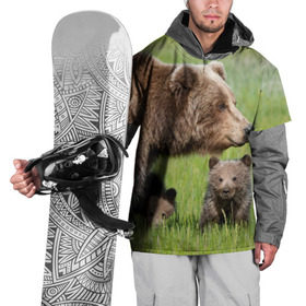 Накидка на куртку 3D с принтом Медведи , 100% полиэстер |  | animals | bears | children | family | green | meadow | mother | predators | дети | животные | зеленая | мама | медведи | поляна | семья | хищники