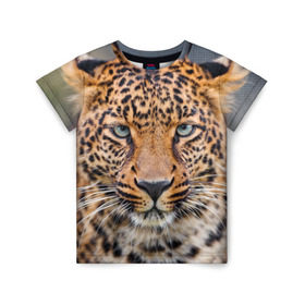 Детская футболка 3D с принтом Леопард , 100% гипоаллергенный полиэфир | прямой крой, круглый вырез горловины, длина до линии бедер, чуть спущенное плечо, ткань немного тянется | Тематика изображения на принте: animal | leopard | look | predator | spotted | wild | взгляд | дикий | животное | леопард | пятнистый | хищник