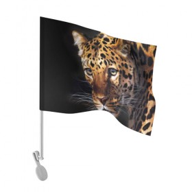 Флаг для автомобиля с принтом Леопард , 100% полиэстер | Размер: 30*21 см | animal | leopard | look | predator | spotted | wild | взгляд | дикий | животное | леопард | пятнистый | хищник