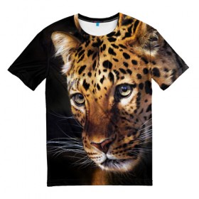 Мужская футболка 3D с принтом Леопард , 100% полиэфир | прямой крой, круглый вырез горловины, длина до линии бедер | animal | leopard | look | predator | spotted | wild | взгляд | дикий | животное | леопард | пятнистый | хищник