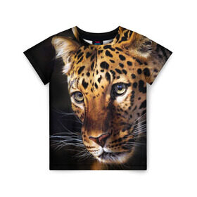 Детская футболка 3D с принтом Леопард , 100% гипоаллергенный полиэфир | прямой крой, круглый вырез горловины, длина до линии бедер, чуть спущенное плечо, ткань немного тянется | animal | leopard | look | predator | spotted | wild | взгляд | дикий | животное | леопард | пятнистый | хищник