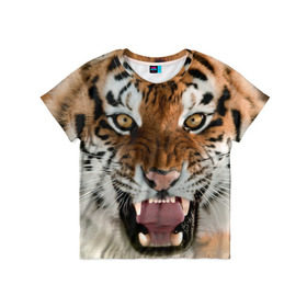 Детская футболка 3D с принтом Тигр , 100% гипоаллергенный полиэфир | прямой крой, круглый вырез горловины, длина до линии бедер, чуть спущенное плечо, ткань немного тянется | animal | predator | striped | tiger | view | wild | взгляд | дикий | животное | полосатый | тигр | хищник
