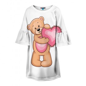 Детское платье 3D с принтом Teddy Bear , 100% полиэстер | прямой силуэт, чуть расширенный к низу. Круглая горловина, на рукавах — воланы | teddy bear девушкам медведь тедди