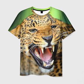Мужская футболка 3D с принтом Леопард , 100% полиэфир | прямой крой, круглый вырез горловины, длина до линии бедер | animal | leopard | look | predator | spotted | wild | взгляд | дикий | животное | леопард | пятнистый | хищник