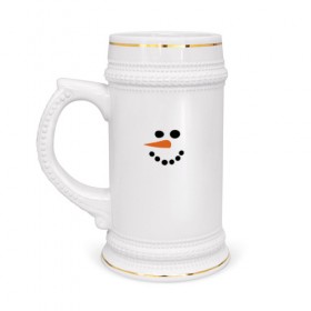 Кружка пивная с принтом Снеговик минимализм ,  керамика (Материал выдерживает высокую температуру, стоит избегать резкого перепада температур) |  объем 630 мл | год петуха | детям | крутой снеговик | любимым. | минимализм | морковка | новый год | подарок | популярное | снег | снеговик