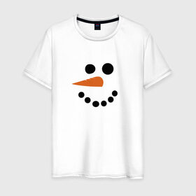 Мужская футболка хлопок с принтом Снеговик минимализм , 100% хлопок | прямой крой, круглый вырез горловины, длина до линии бедер, слегка спущенное плечо. | Тематика изображения на принте: год петуха | детям | крутой снеговик | любимым. | минимализм | морковка | новый год | подарок | популярное | снег | снеговик