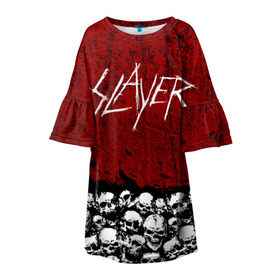Детское платье 3D с принтом Slayer Red , 100% полиэстер | прямой силуэт, чуть расширенный к низу. Круглая горловина, на рукавах — воланы | metal | rock | метал | рок | слэйер | трэш | череп
