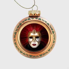 Стеклянный ёлочный шар с принтом Венецианская маска , Стекло | Диаметр: 80 мм | венеция | италия | карнавал | красный | лицо | перья