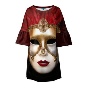 Детское платье 3D с принтом Венецианская маска , 100% полиэстер | прямой силуэт, чуть расширенный к низу. Круглая горловина, на рукавах — воланы | венеция | италия | карнавал | красный | лицо | перья