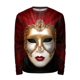 Мужской лонгслив 3D с принтом Венецианская маска , 100% полиэстер | длинные рукава, круглый вырез горловины, полуприлегающий силуэт | венеция | италия | карнавал | красный | лицо | перья