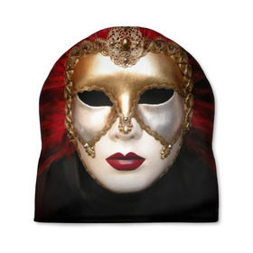 Шапка 3D с принтом Венецианская маска , 100% полиэстер | универсальный размер, печать по всей поверхности изделия | венеция | италия | карнавал | красный | лицо | перья