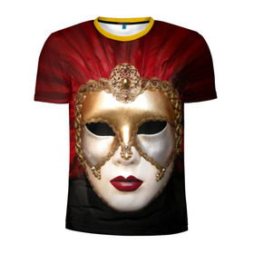 Мужская футболка 3D спортивная с принтом Венецианская маска , 100% полиэстер с улучшенными характеристиками | приталенный силуэт, круглая горловина, широкие плечи, сужается к линии бедра | венеция | италия | карнавал | красный | лицо | перья