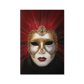 Обложка для паспорта матовая кожа с принтом Венецианская маска , натуральная матовая кожа | размер 19,3 х 13,7 см; прозрачные пластиковые крепления | венеция | италия | карнавал | красный | лицо | перья