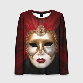 Женский лонгслив 3D с принтом Венецианская маска , 100% полиэстер | длинные рукава, круглый вырез горловины, полуприлегающий силуэт | венеция | италия | карнавал | красный | лицо | перья