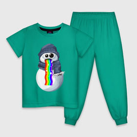 Детская пижама хлопок с принтом Снеговик снэпчат , 100% хлопок |  брюки и футболка прямого кроя, без карманов, на брюках мягкая резинка на поясе и по низу штанин
 | snapchat | радуга | снеговик | снэпчат | уши | фильтр | язык