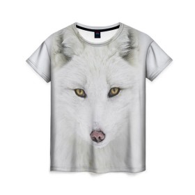Женская футболка 3D с принтом Полярная лиса , 100% полиэфир ( синтетическое хлопкоподобное полотно) | прямой крой, круглый вырез горловины, длина до линии бедер | animal | polar fox | predator | sly | white | wild | белая | дикая | животное | лиса | полярная | хитрая | хищник