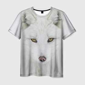 Мужская футболка 3D с принтом Полярная лиса , 100% полиэфир | прямой крой, круглый вырез горловины, длина до линии бедер | animal | polar fox | predator | sly | white | wild | белая | дикая | животное | лиса | полярная | хитрая | хищник