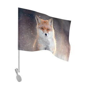 Флаг для автомобиля с принтом Лиса , 100% полиэстер | Размер: 30*21 см | animal | baby | fox | predator | red | sly | snow | view | wild | winter | взгляд | дикая | животное | зима | лиса | малыш | рыжая | снег | хитрая | хищник
