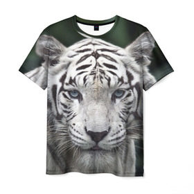 Мужская футболка 3D с принтом Белый тигр , 100% полиэфир | прямой крой, круглый вырез горловины, длина до линии бедер | animal | jungle | look | predator | tiger | white | wild | белый | взгляд | джунгли | дикий | животное | тигр | хищник