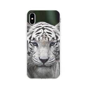 Чехол для Apple iPhone X силиконовый матовый с принтом Белый тигр , Силикон | Печать на задней стороне чехла, без боковой панели | animal | jungle | look | predator | tiger | white | wild | белый | взгляд | джунгли | дикий | животное | тигр | хищник