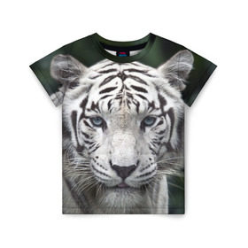 Детская футболка 3D с принтом Белый тигр , 100% гипоаллергенный полиэфир | прямой крой, круглый вырез горловины, длина до линии бедер, чуть спущенное плечо, ткань немного тянется | Тематика изображения на принте: animal | jungle | look | predator | tiger | white | wild | белый | взгляд | джунгли | дикий | животное | тигр | хищник