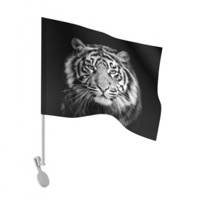 Флаг для автомобиля с принтом Тигр , 100% полиэстер | Размер: 30*21 см | animal | black   white | look | predator | tiger | wild | взгляд | дикий | животное | тигр | хищник | черно   белый