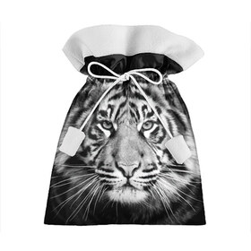Подарочный 3D мешок с принтом Тигр , 100% полиэстер | Размер: 29*39 см | animal | black   white | look | predator | tiger | wild | взгляд | дикий | животное | тигр | хищник | черно   белый