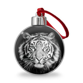 Ёлочный шар с принтом Тигр , Пластик | Диаметр: 77 мм | animal | black   white | look | predator | tiger | wild | взгляд | дикий | животное | тигр | хищник | черно   белый