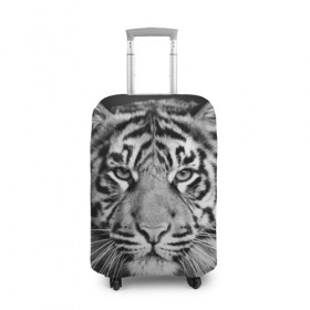 Чехол для чемодана 3D с принтом Тигр , 86% полиэфир, 14% спандекс | двустороннее нанесение принта, прорези для ручек и колес | animal | black   white | look | predator | tiger | wild | взгляд | дикий | животное | тигр | хищник | черно   белый