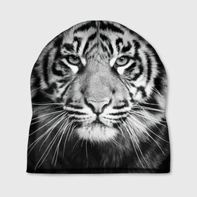 Шапка 3D с принтом Тигр , 100% полиэстер | универсальный размер, печать по всей поверхности изделия | animal | black   white | look | predator | tiger | wild | взгляд | дикий | животное | тигр | хищник | черно   белый