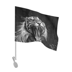 Флаг для автомобиля с принтом Тигр , 100% полиэстер | Размер: 30*21 см | animal | black   white | fangs | jaws | jungle | predator | teeth | tiger | wild | джунгли | дикий | животное | клыки | оскал | пасть | тигр | хищник | черно   белый