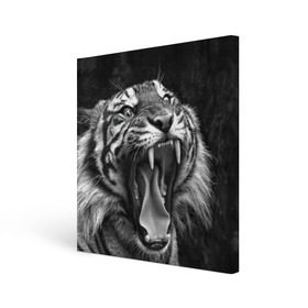 Холст квадратный с принтом Тигр , 100% ПВХ |  | animal | black   white | fangs | jaws | jungle | predator | teeth | tiger | wild | джунгли | дикий | животное | клыки | оскал | пасть | тигр | хищник | черно   белый