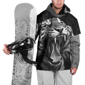 Накидка на куртку 3D с принтом Тигр , 100% полиэстер |  | Тематика изображения на принте: animal | black   white | fangs | jaws | jungle | predator | teeth | tiger | wild | джунгли | дикий | животное | клыки | оскал | пасть | тигр | хищник | черно   белый
