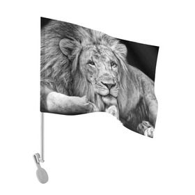 Флаг для автомобиля с принтом Лев , 100% полиэстер | Размер: 30*21 см | animal | black   white | king | lies | lion | look | predator | wild | взгляд | дикий | животное | зверь | лев | лежит | хищник | царь | черно   белый