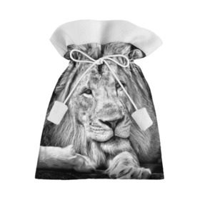Подарочный 3D мешок с принтом Лев , 100% полиэстер | Размер: 29*39 см | animal | black   white | king | lies | lion | look | predator | wild | взгляд | дикий | животное | зверь | лев | лежит | хищник | царь | черно   белый