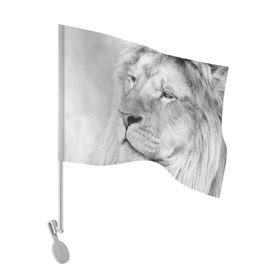 Флаг для автомобиля с принтом Лев , 100% полиэстер | Размер: 30*21 см | animal | black   white | king | lion | look | predator | wild | взгляд | дикий | животное | зверь | лев | хищник | царь | черно   белый